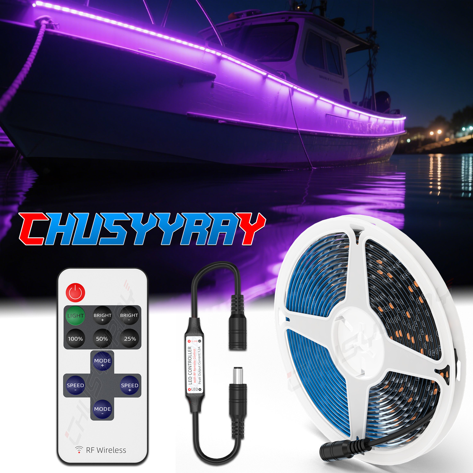 5M PURPLE Led Strip Light Night Fishing Ultraviolet Boat PCB waterproof IP68
