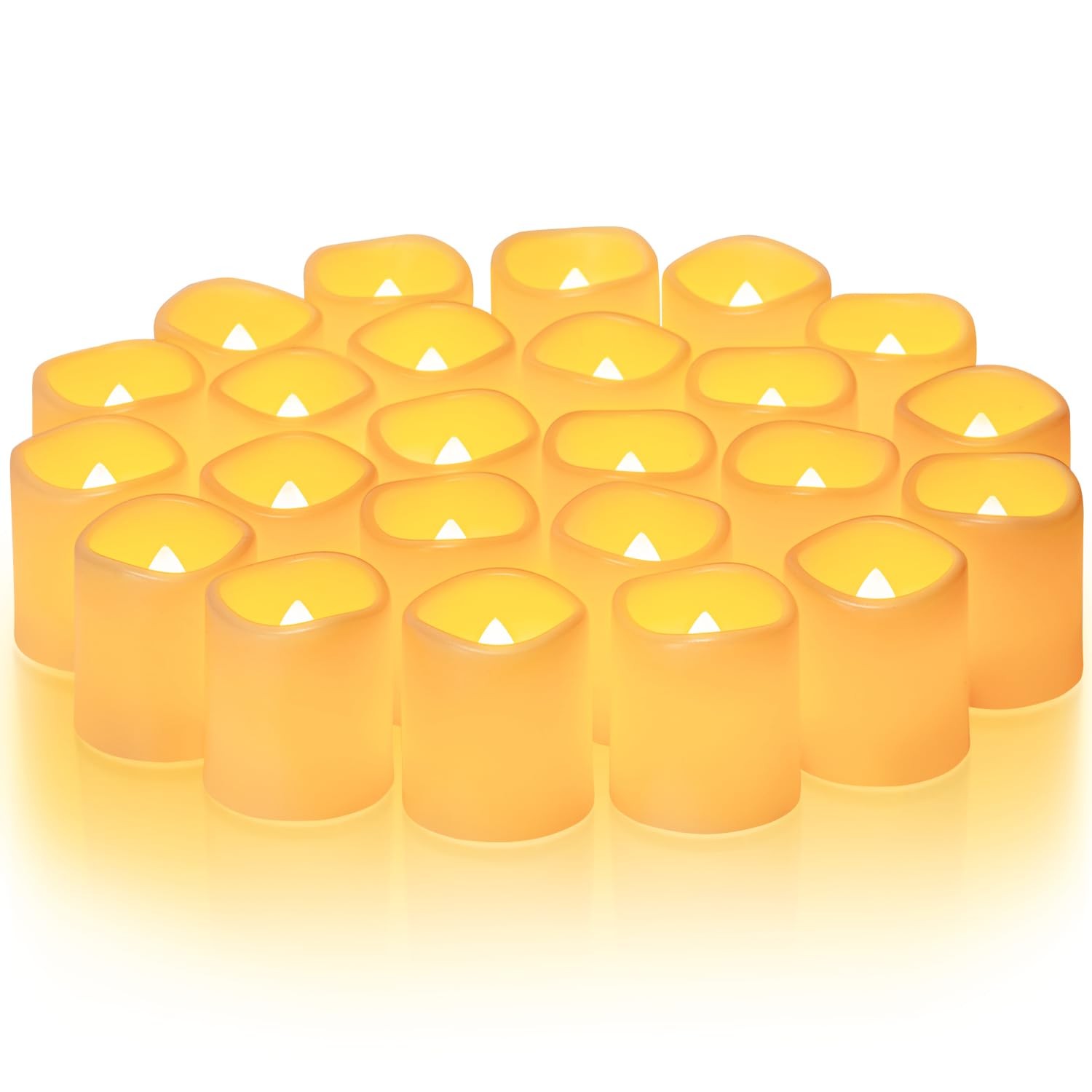 Homemory 24Pack Flickering Flameless 24 Pack, Ivory Base (Amber Yellow Light)
