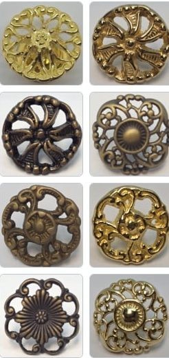 Cast Brass Round Victorian Knob 1" -1.5" French Style fancy decorative antique