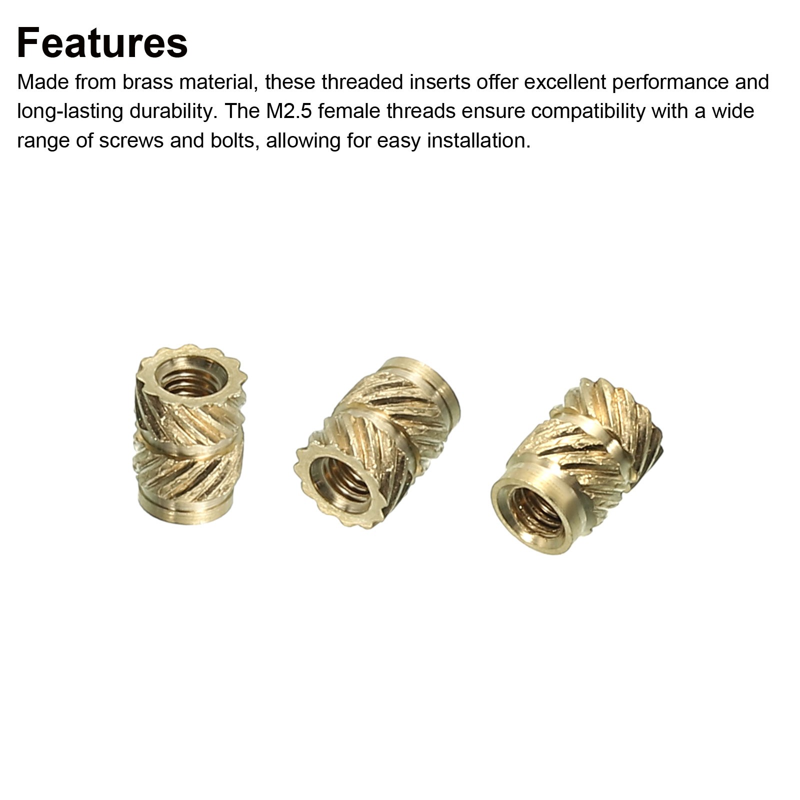 Brass Threaded Insert M2.5 Heat-Set Inserts for Plastic,70 Pcs