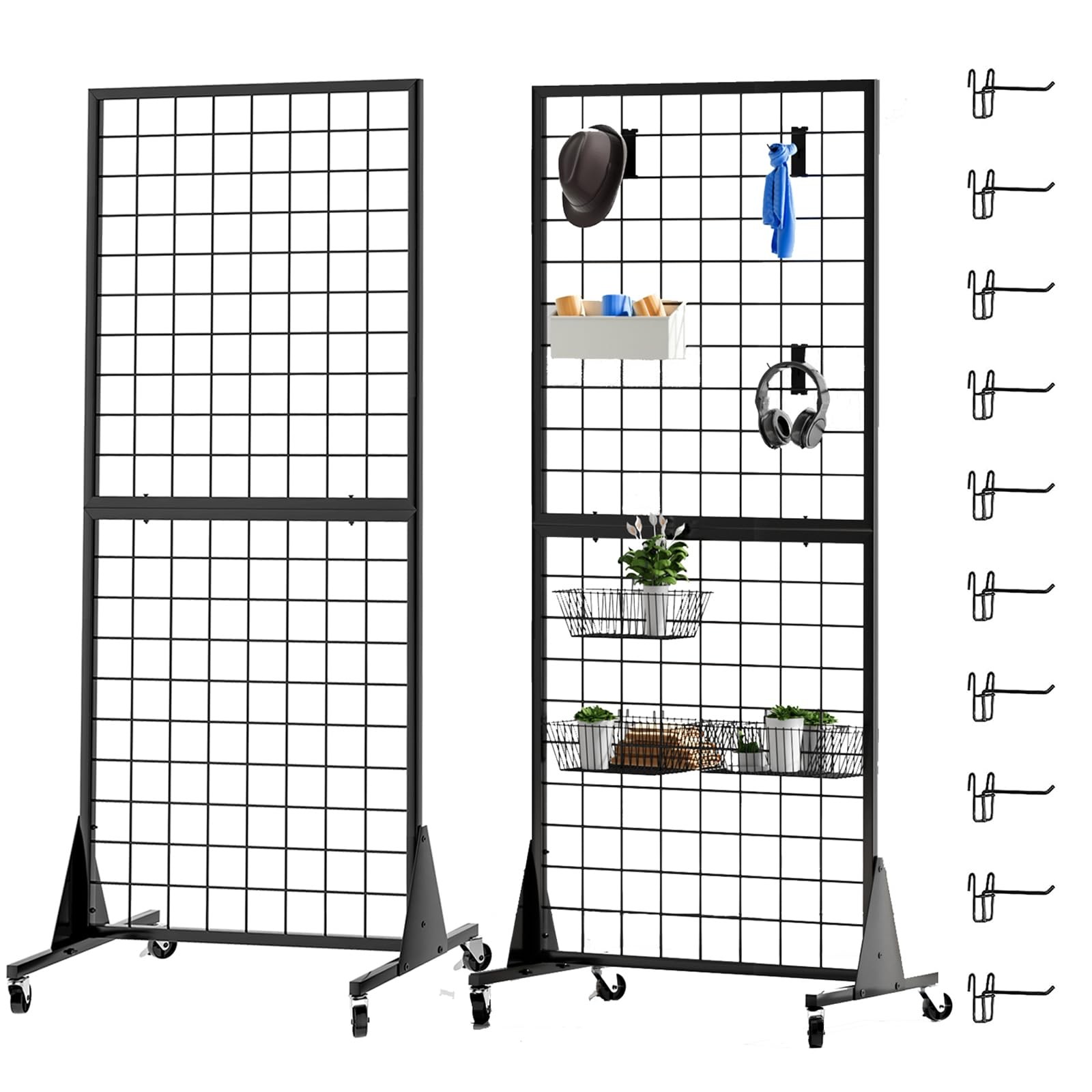 2- Packs 2' x 5.5' Grid Wall Panels Standing Wire Grid, Display Rack with T-B...