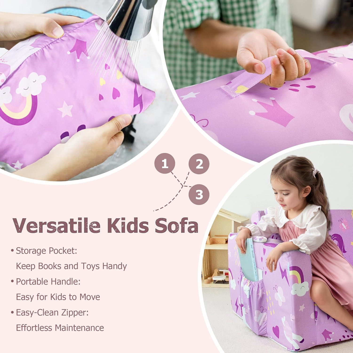 Kids Couch, 2-In-1 Toddler Sofa Fold Out, Soft Toddler Chair for Boys and Girls,