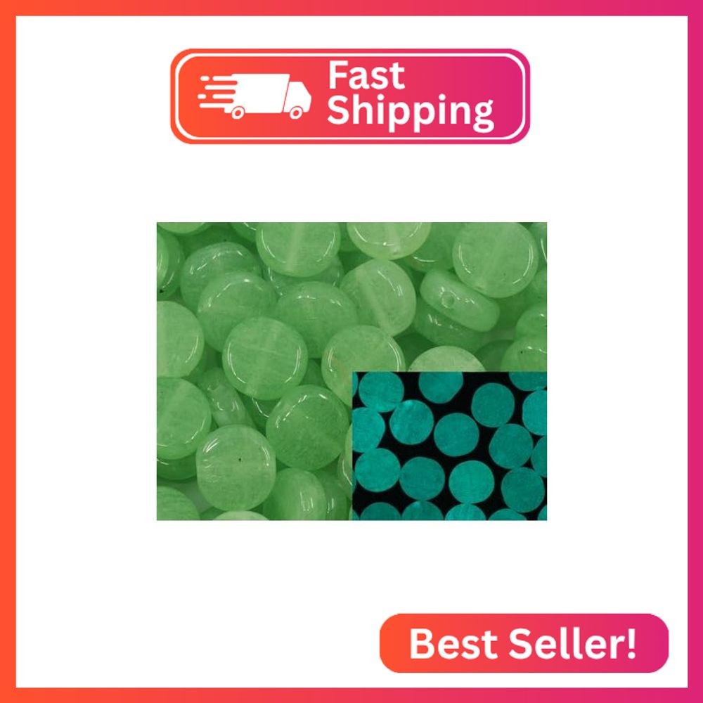 10 Grams (Approx. 27 pcs) Pressed Flat Coin Beads, 8 x 8 mm, Bright Grn Glow (Br