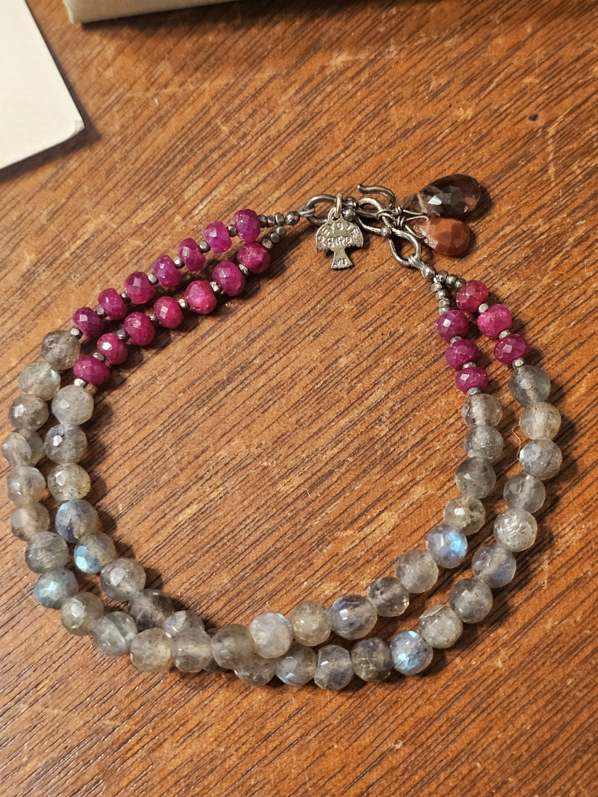 Sundance Catalog Peyote Bird Bracelet Labradorite Ruby Beaded Sterling Silver
