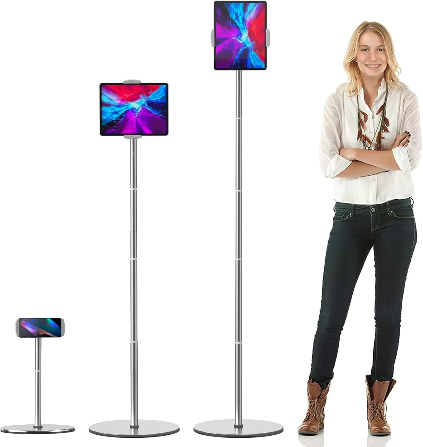 iPad Stand Floor, Heavy-Duty 66.1" Height-Adjustable Tablet Floor Stand - Ove...