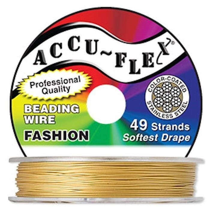 Beading Wire, 49 Strand Accu-Flex Dijon GOLD 0.019" Diameter 30 Foot Spool