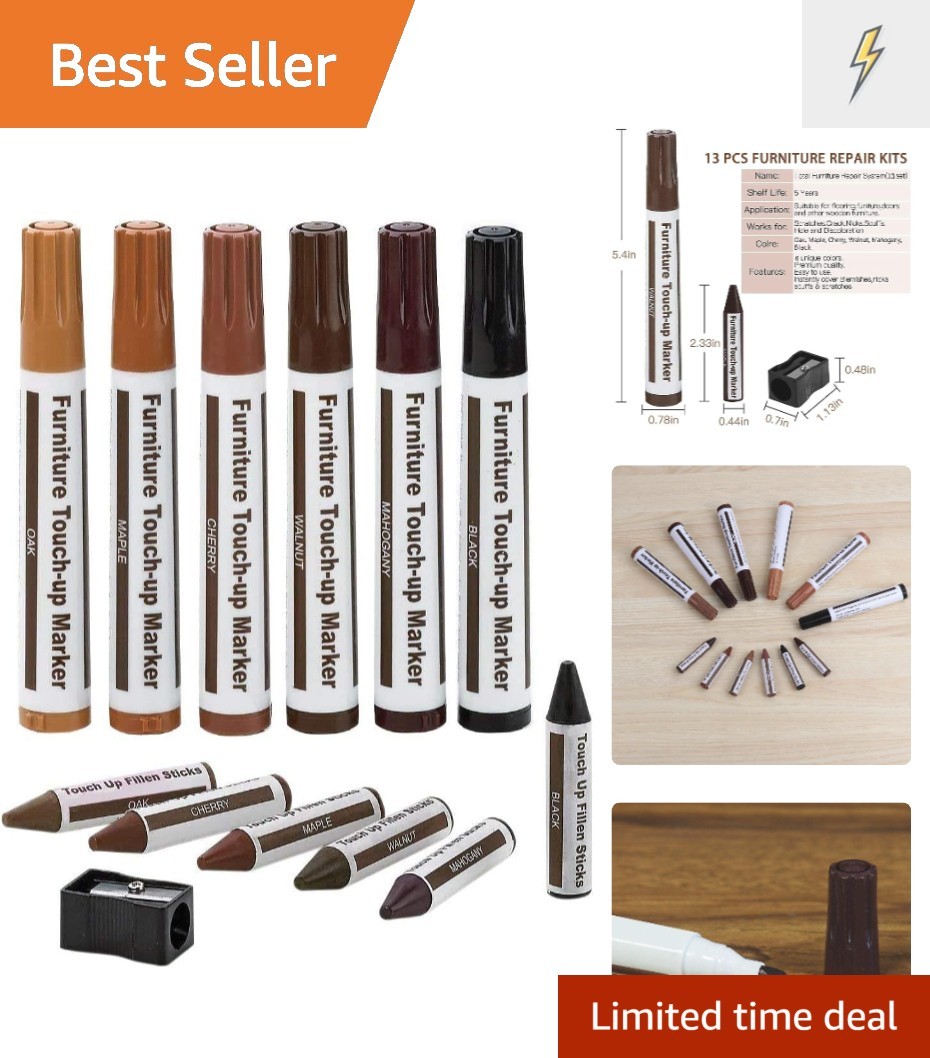 Wood Furniture Repair Kit: 13  Markers & Wax Sticks for Elegant Touch-Ups