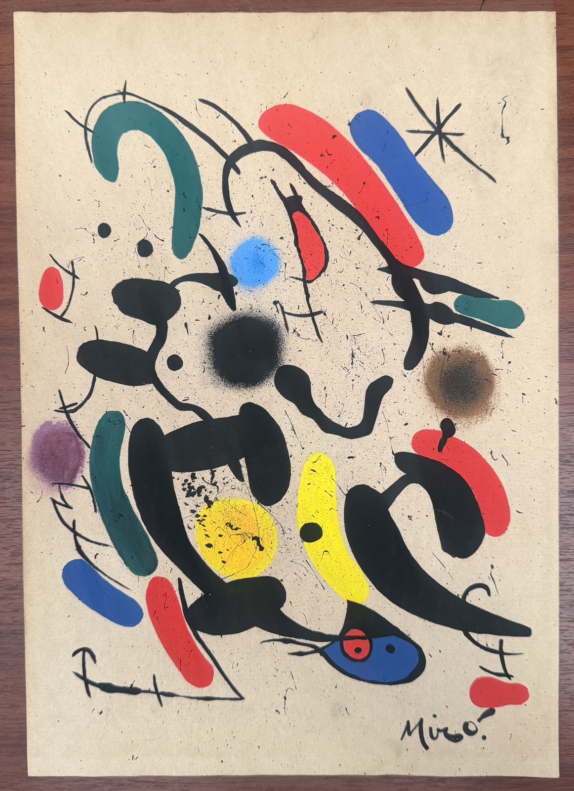 Joan Miró Drawing on old paper (Handmade) signed and stamped artwork