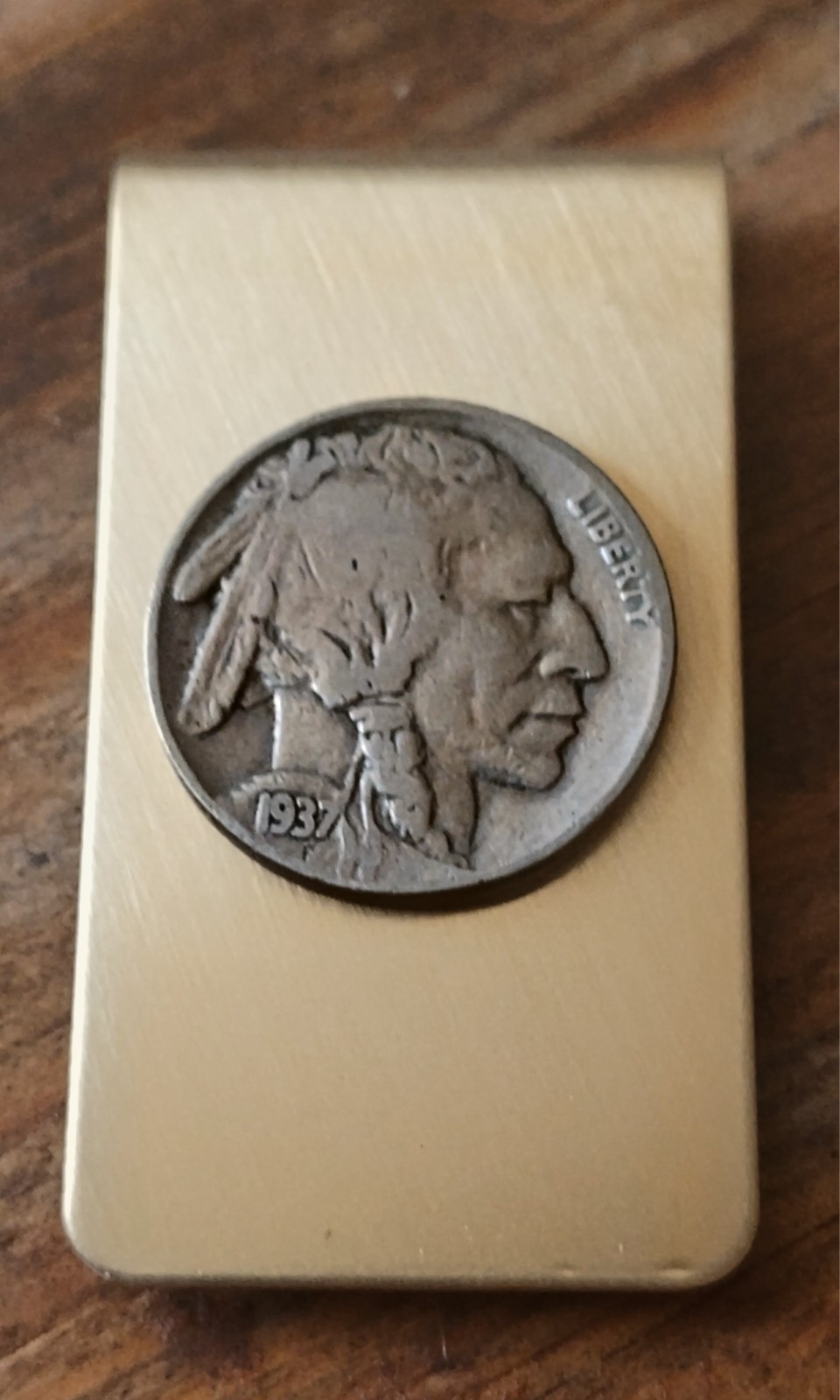 Vintage Buffalo Nickel Stainless Steel Gold-Toned Money Clip