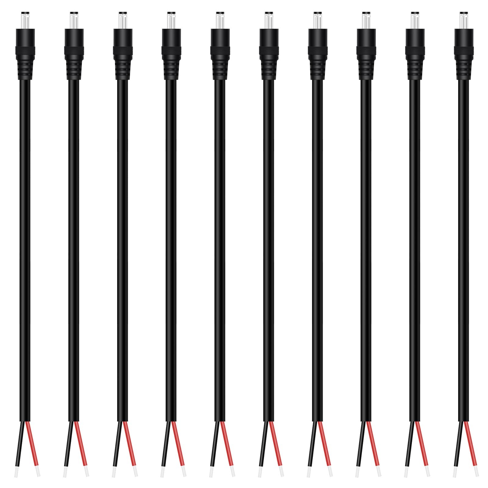 10 Pack 1FT 18AWG DC Power Pigtail Cable 5.5mm x 2.5mm Male Plug Connector