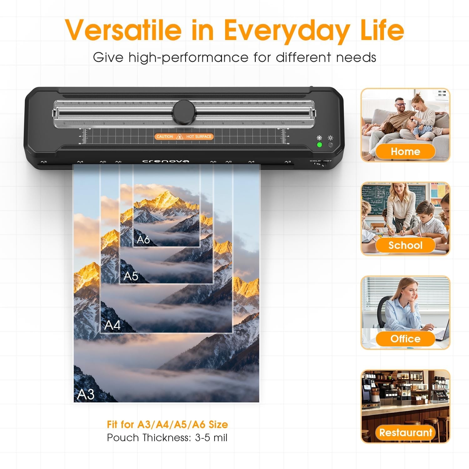 Crenova Laminator Machine with 12 Laminating Sheets, A3 Laminating Machine Ho...