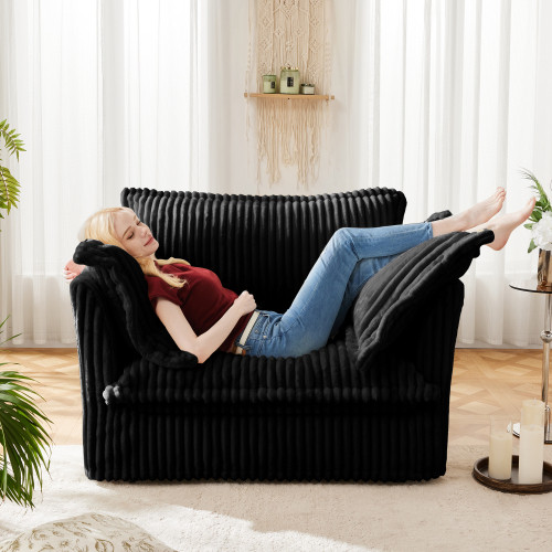 Slip-covered Armchair with 1 Big Back Cushion and 2 Big Toss Pillows Corduroy
