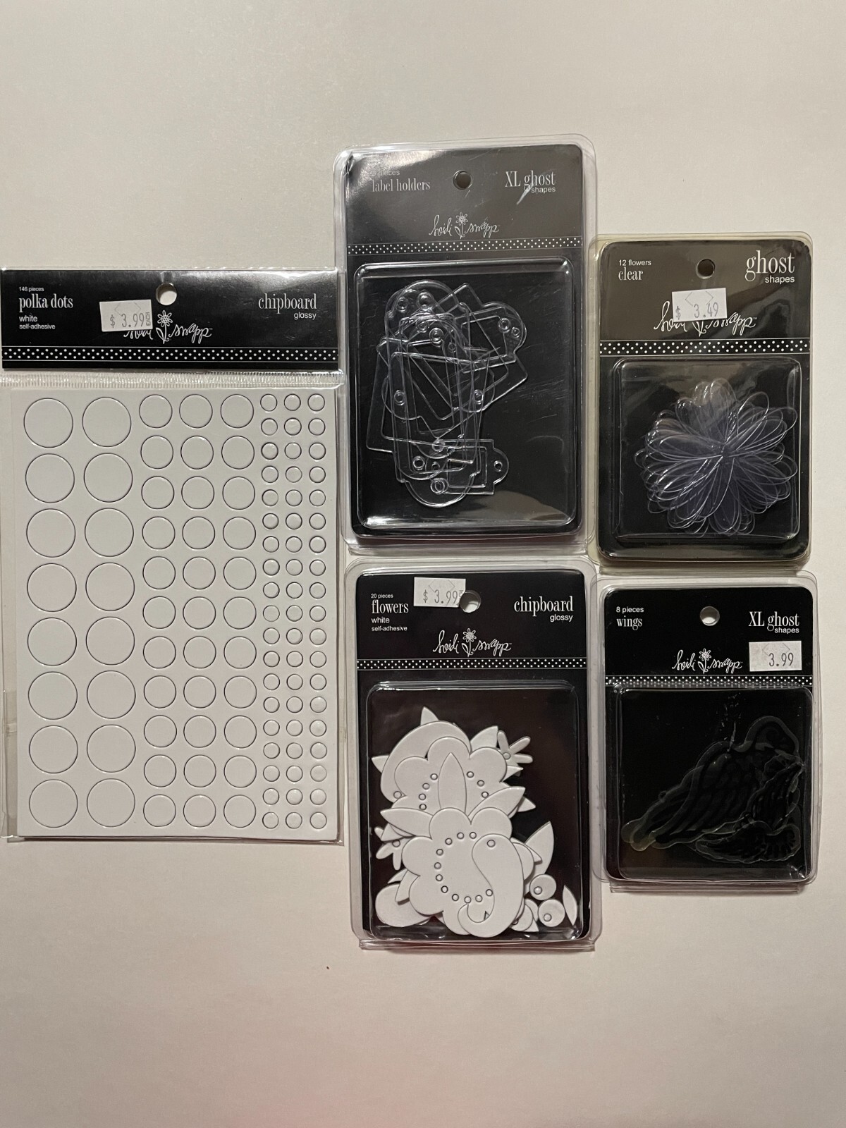 HEIDI SWAPP ASSORTED CHIPBOARD AND GHOST EMBELLISHMENTS