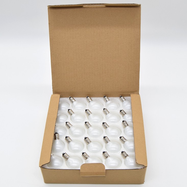 Box of 25 G40 Frosted White 1.6” 5W C7 E12 Base String Light Replacement Bulbs
