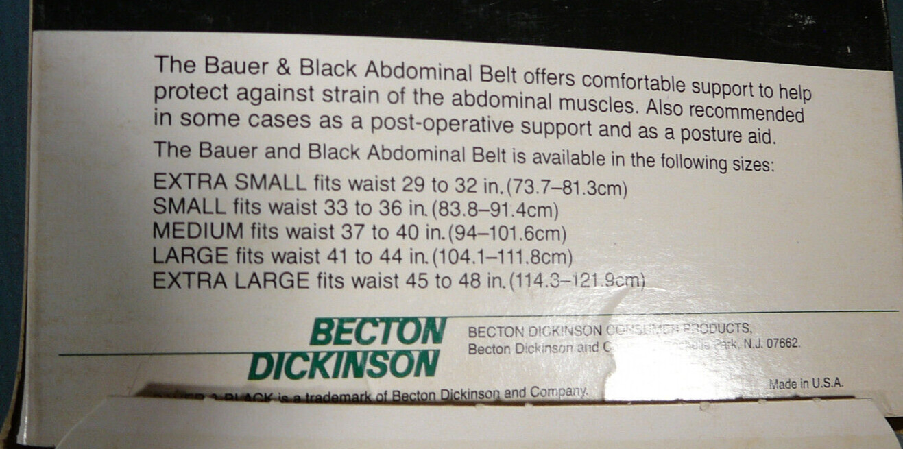 Vintage Bauer & Black Abdominal Belt, Size Small