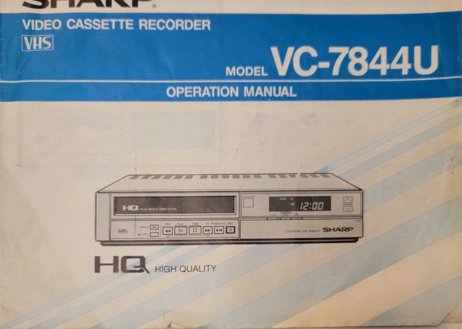 SHARP VIDEO CASSETTE RECORDER OPERATION MANUAL VC-7844U  TH