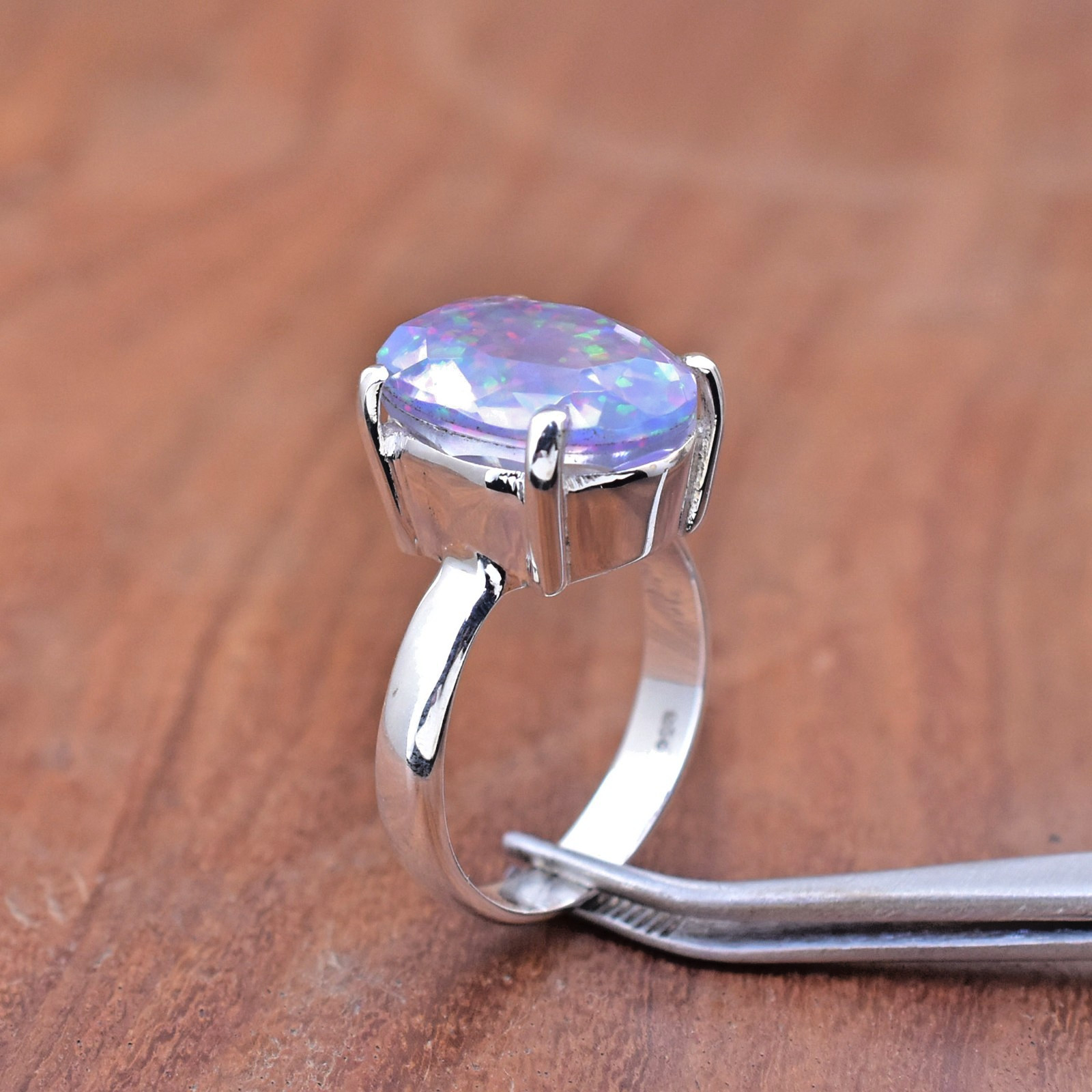Handmade Ring, Lavender Opal Ring 925 Sterling Silver Cushion Cut Statement Ring