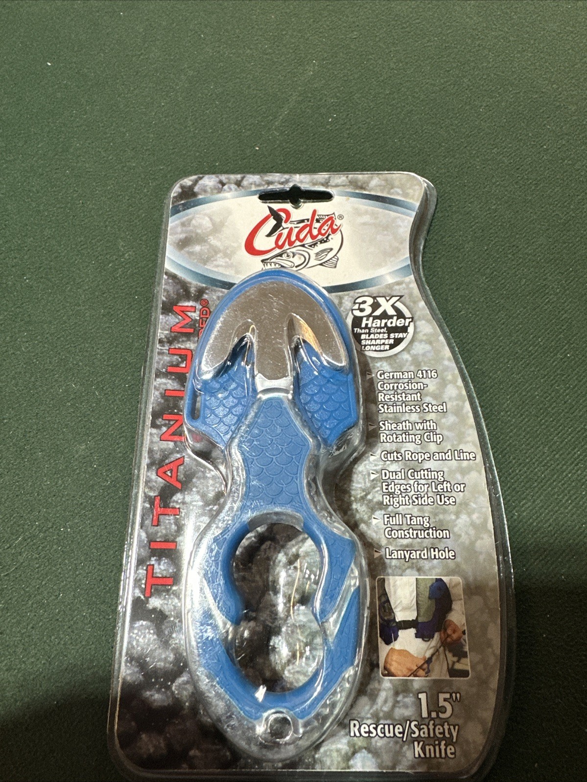 Cuda 1.5” Rescue Safety Knife /Sheath Rotating Clip Lanyard Hole Stainless 18181