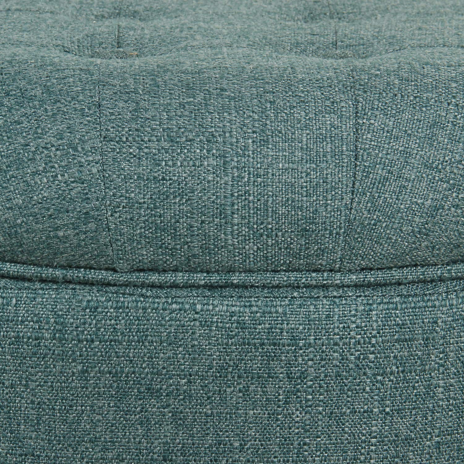 by Kinfine Fabric Upholstered Round Storage Ottoman - Button Tufted Ottoman w...