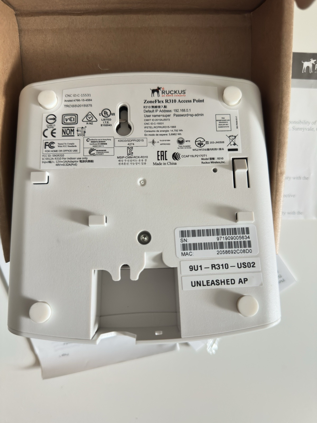 Ruckus Wireless ZoneFlex R310 Unleashed Indoor Access Point Dual-Band, 802.11ac
