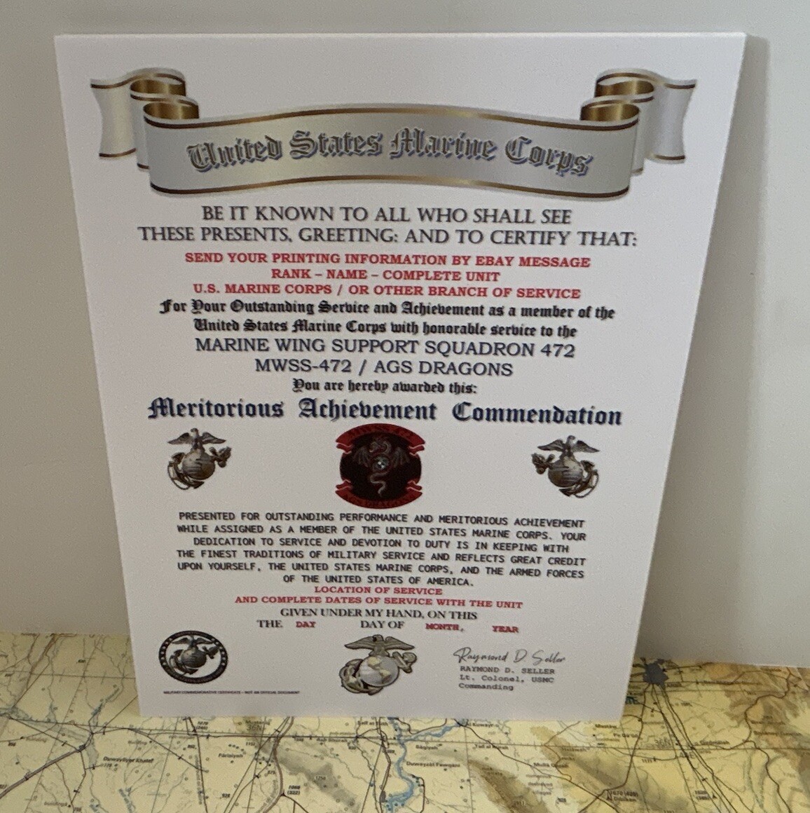 U.S.M.C. / 472ND WING SUPPORT SQUADRON / MERITORIOUS ACHIEVEMENT COMMENDATION