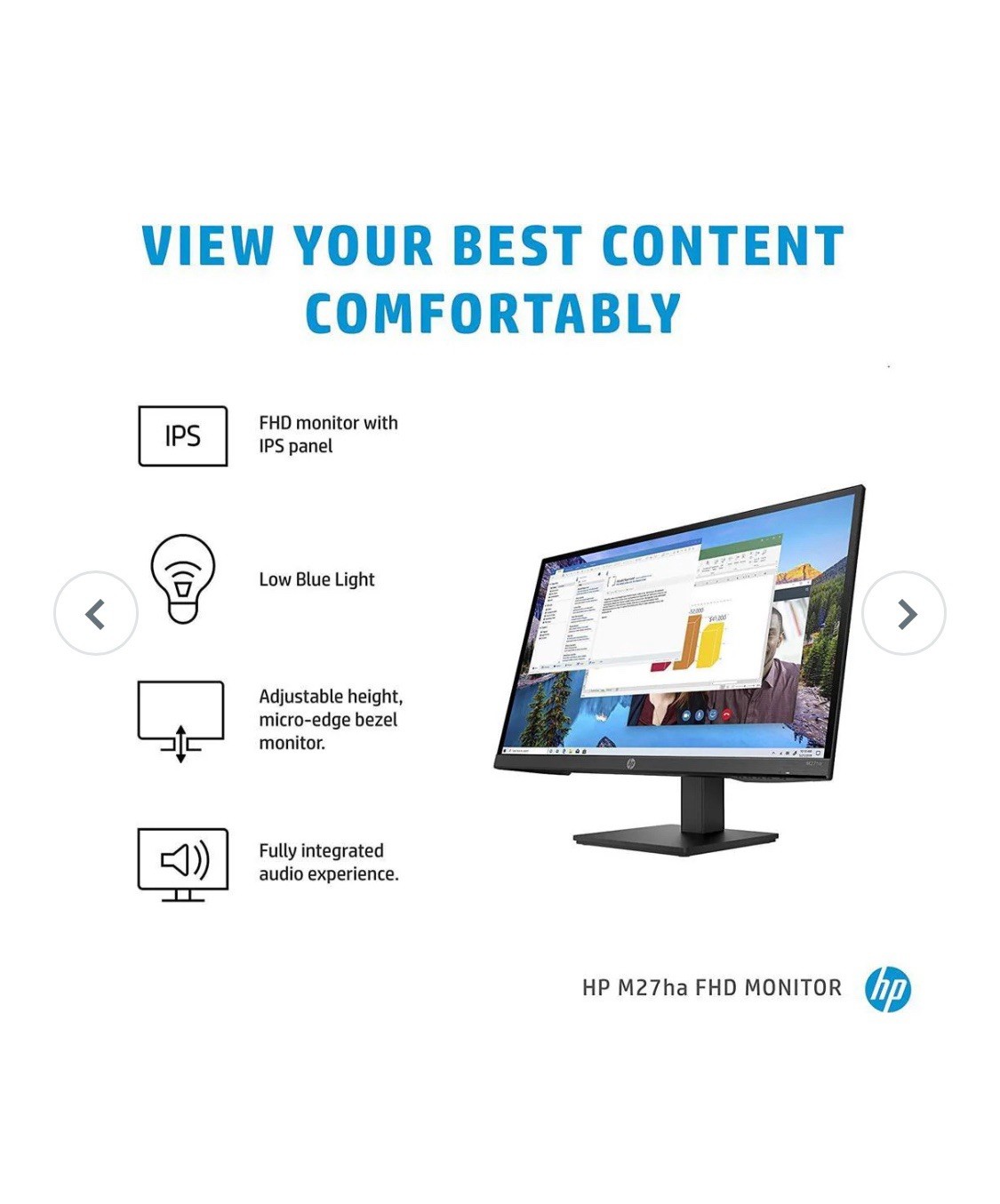 HP P27H G4 27" IPS FHD 60Hz Monitor 5ms Height/Tilt, VGA, HDMI & DisplayPort