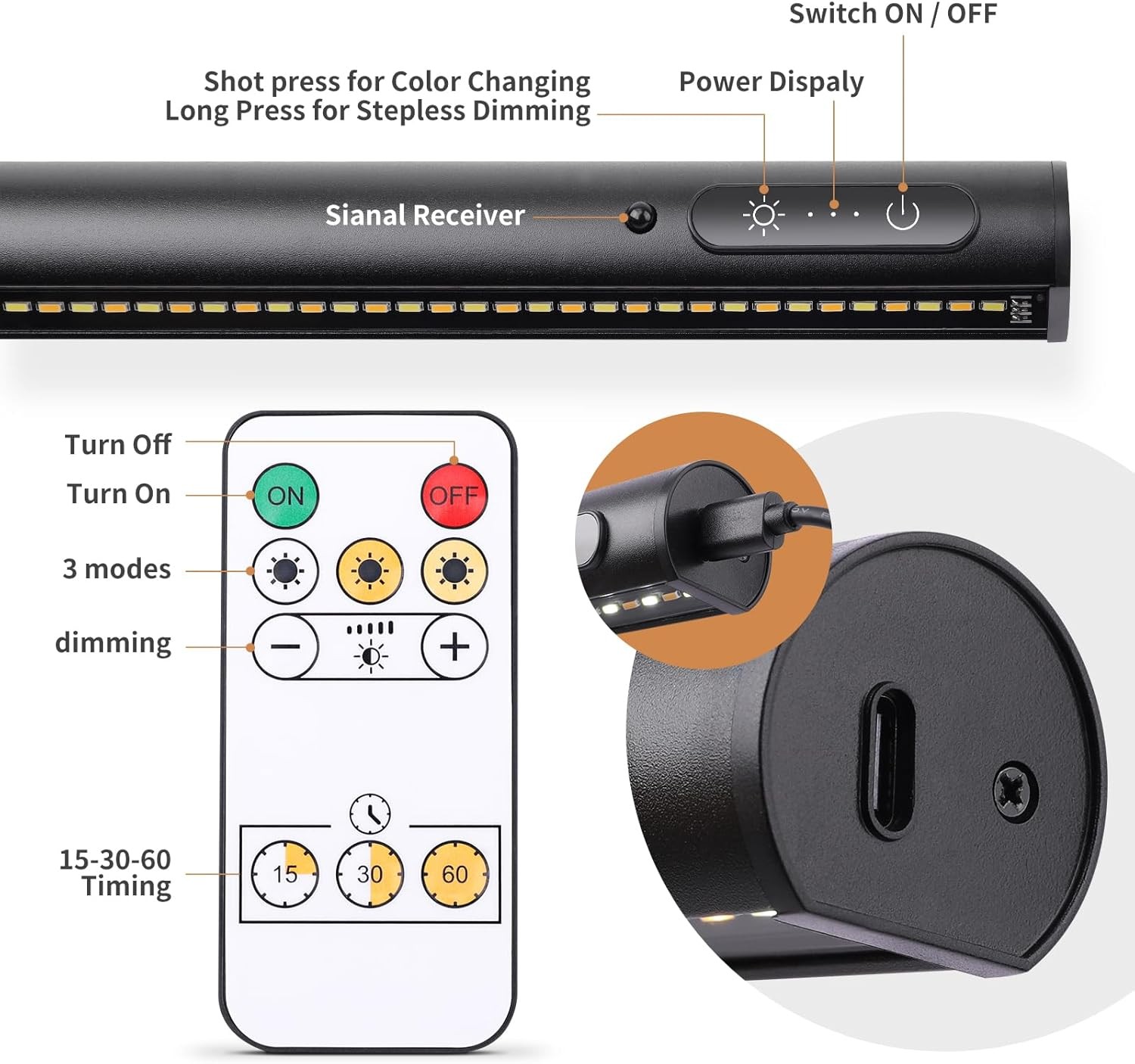 Battery-powered wireless artwork spotlight, rechargeable/mains-powered (black)