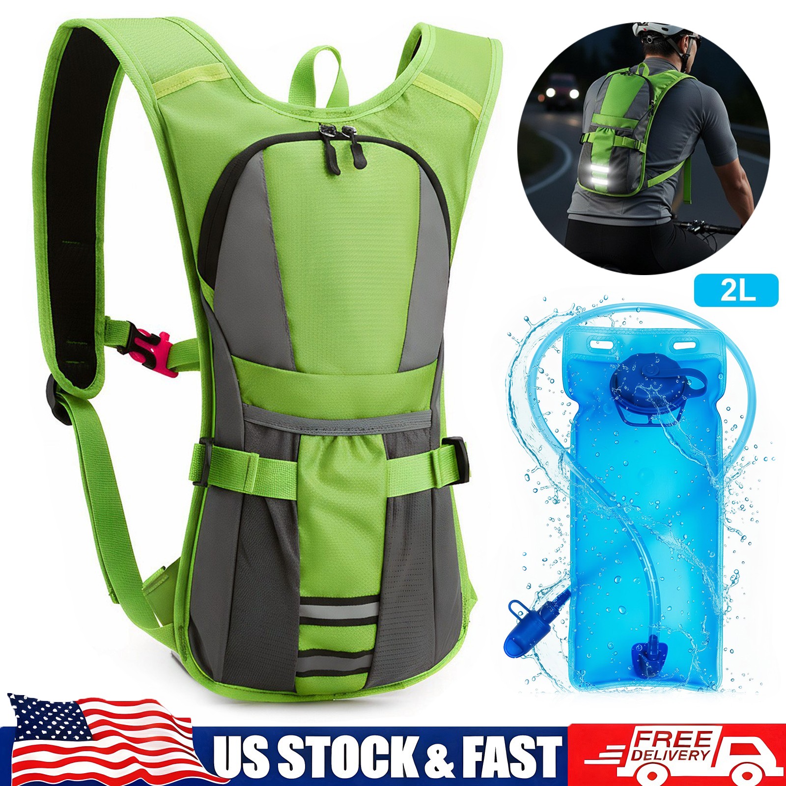 2L Water Bladder Bag Hydration Backpack Pack for Outdoor Hiking Camping Cycling