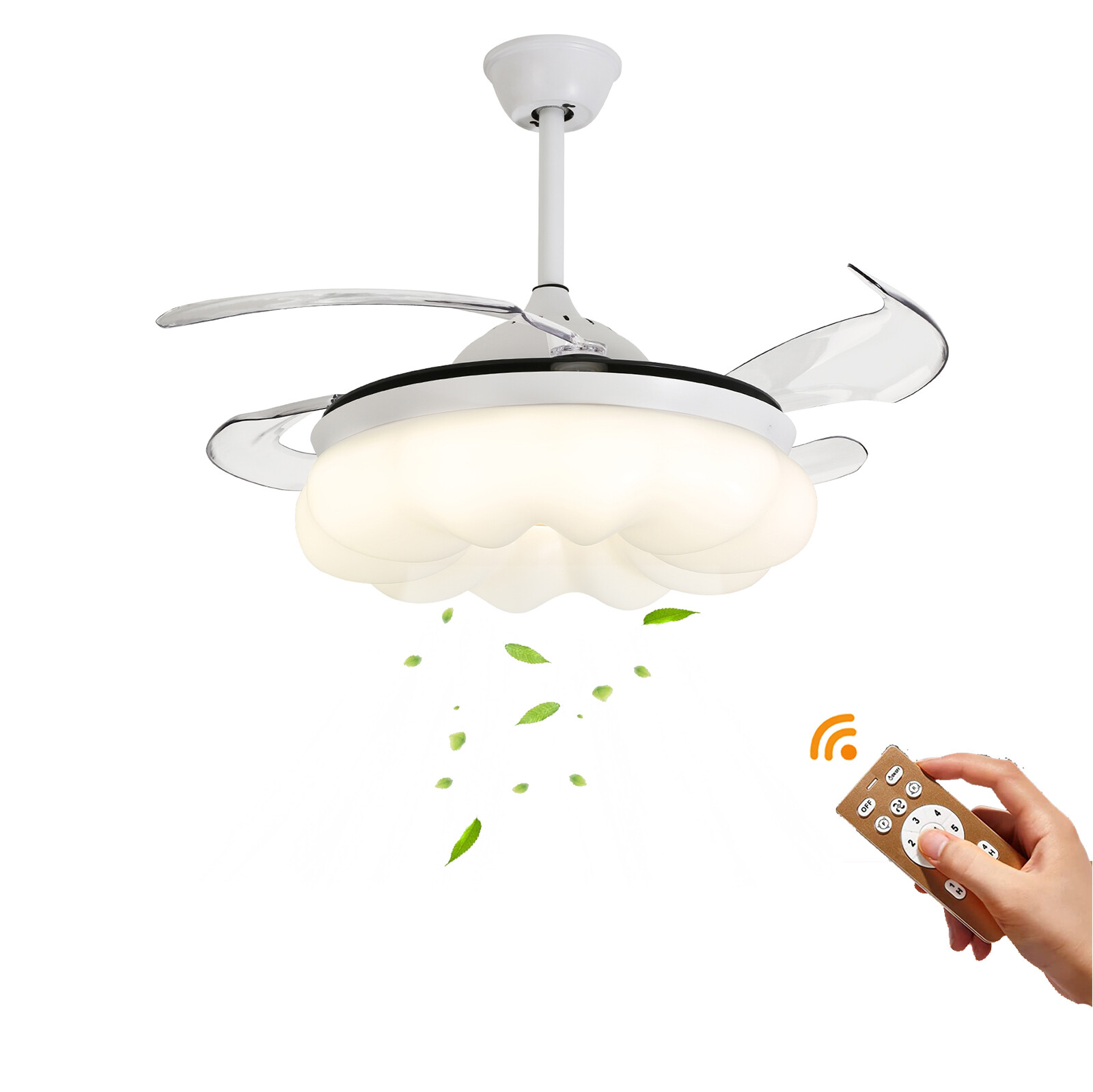 42In LED Arcs Cloud Shape 4 Blades Retractable Ceiling Fan Light+Remote Control