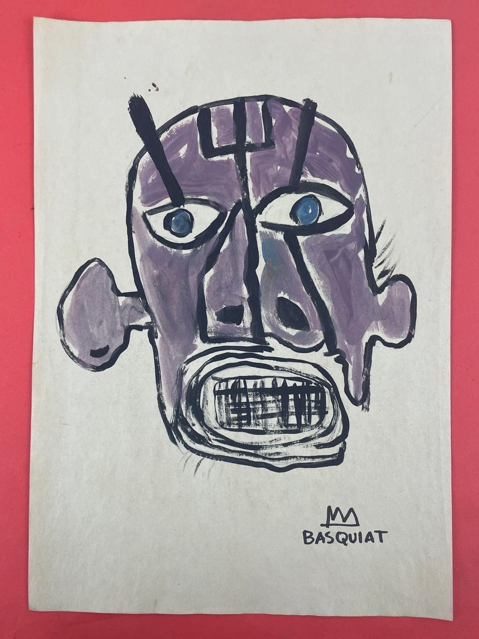Jean-Michel Basquiat (Handmade) Mixed Media on Paper Painting signed and stamped