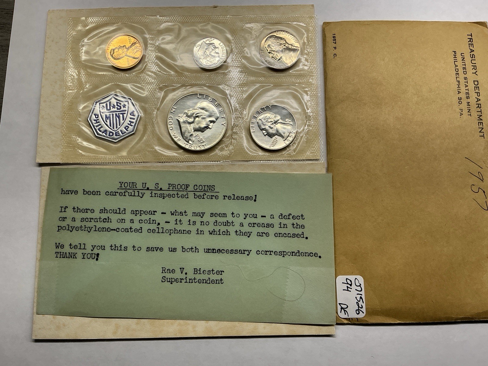 1957 US Mint Silver Proof 5 Coin Set in Flat Pack Envelope 071526 94de