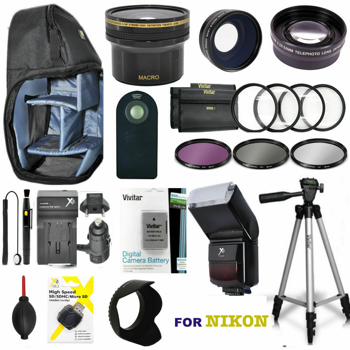 ULTIMATE PRO ACCESSORY FOR NIKON D3400 FLASH/TRIPOD/WIDE ANGLE/ZOOM LENS/FISHEYE