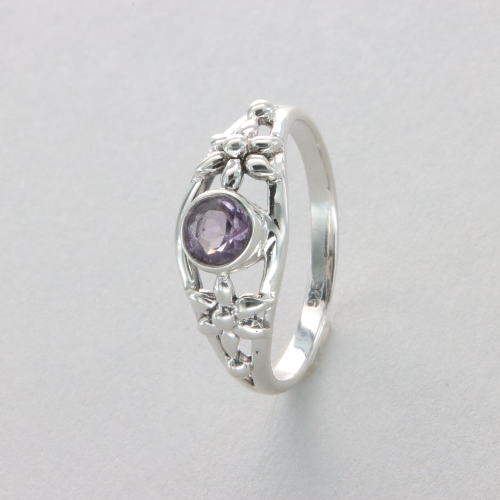 Round AMETHYST Flower Ring Multiple Sizes Natural Stone 925 STERLING SILVER #37e