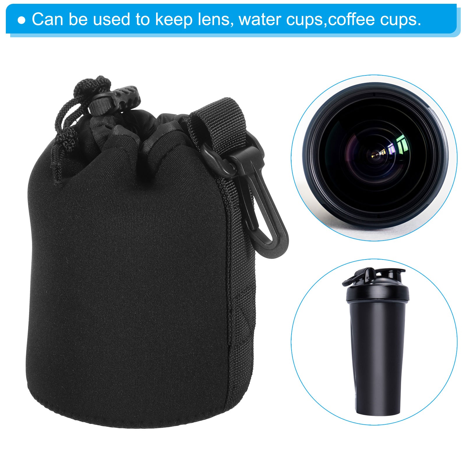 4 Pcs 3.3" ID x 5.5" H Drawstring Lens Pouch Black