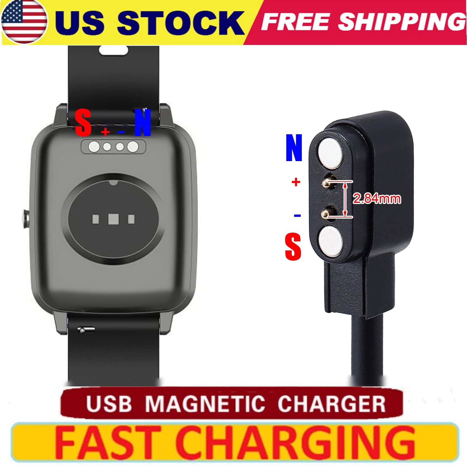 2 Pin Smart Watch Charging Cable Magnetic Charger Cable for Smart Bracelet