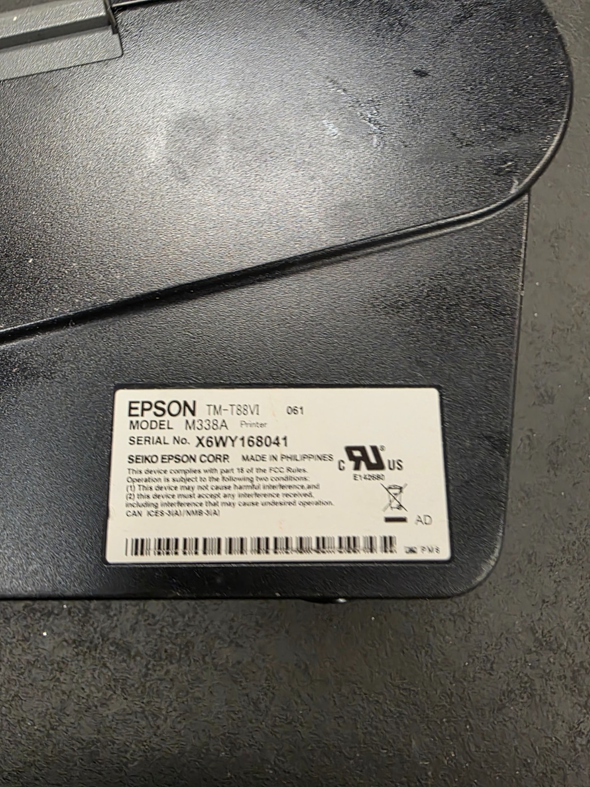 Epson TM-T88VI POS USB Thermal Printer M338A (Printer Only) UNTESTED/AS IS #28
