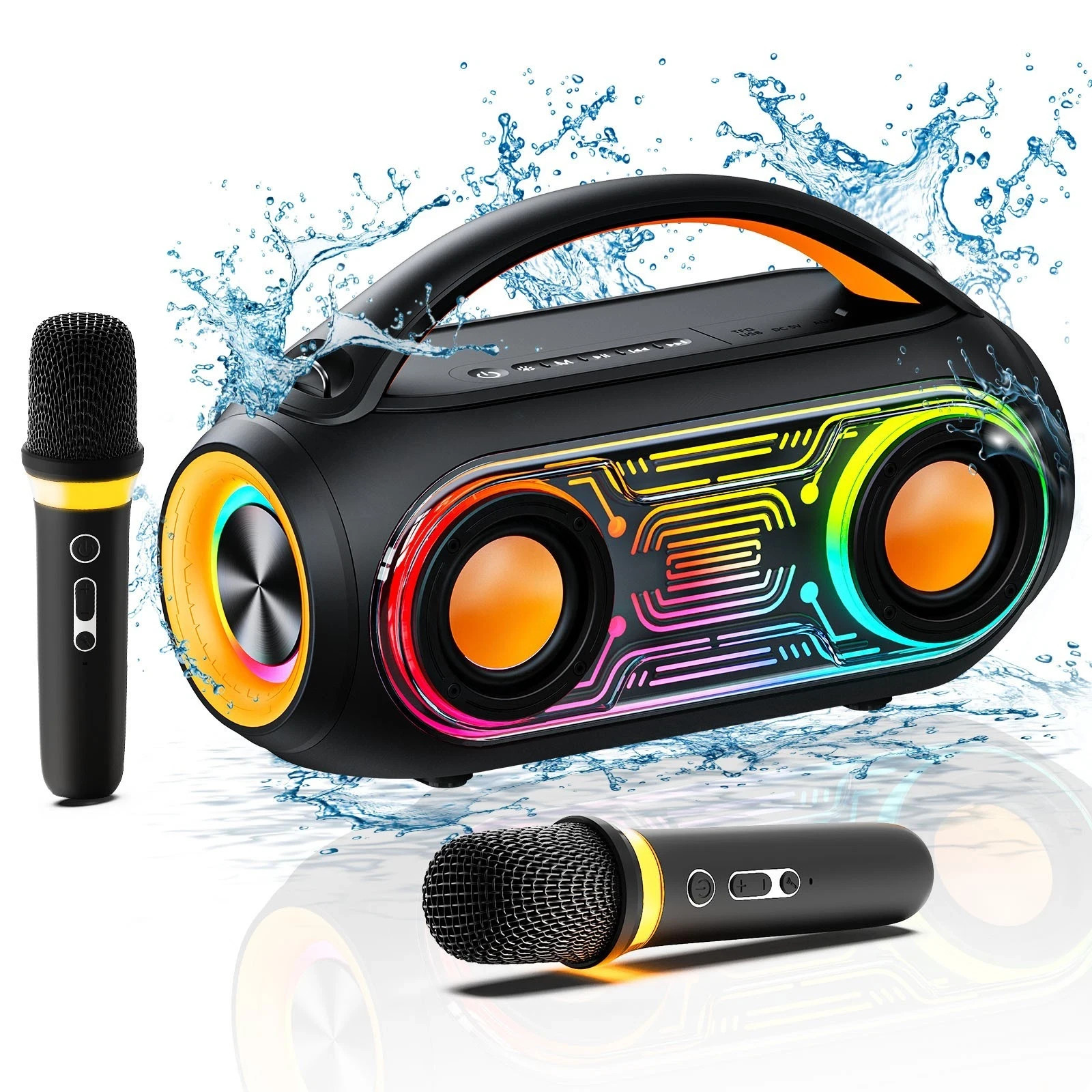 JYX Home Party karaoke Machine Portable Bluetooth 5.0 Speaker with 2 Microphones