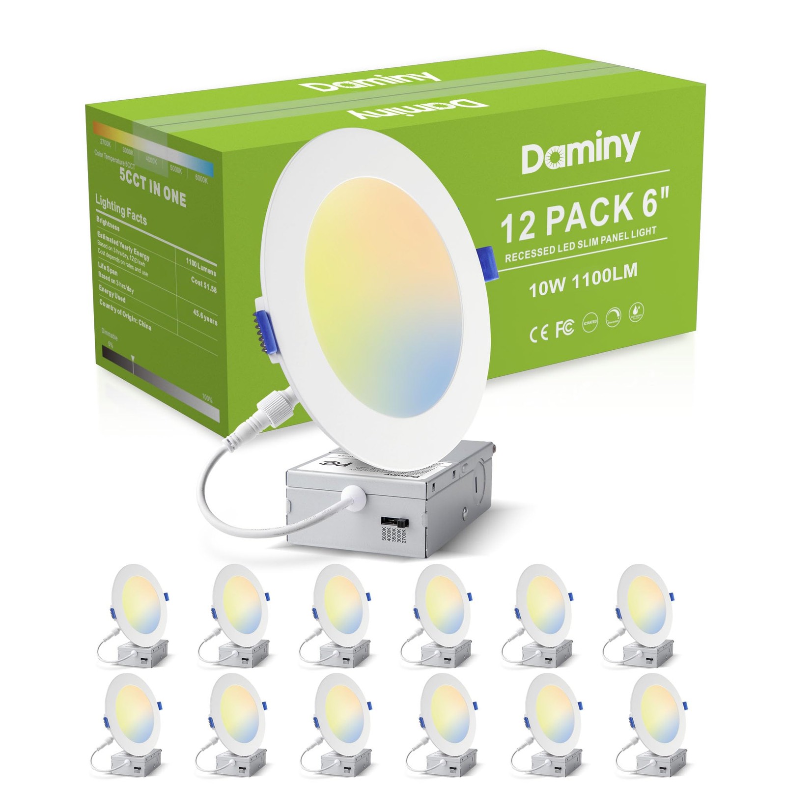 DAMINY 12 Pack 6 Inch LED Recessed Lighting with Junction 6 Inch, White