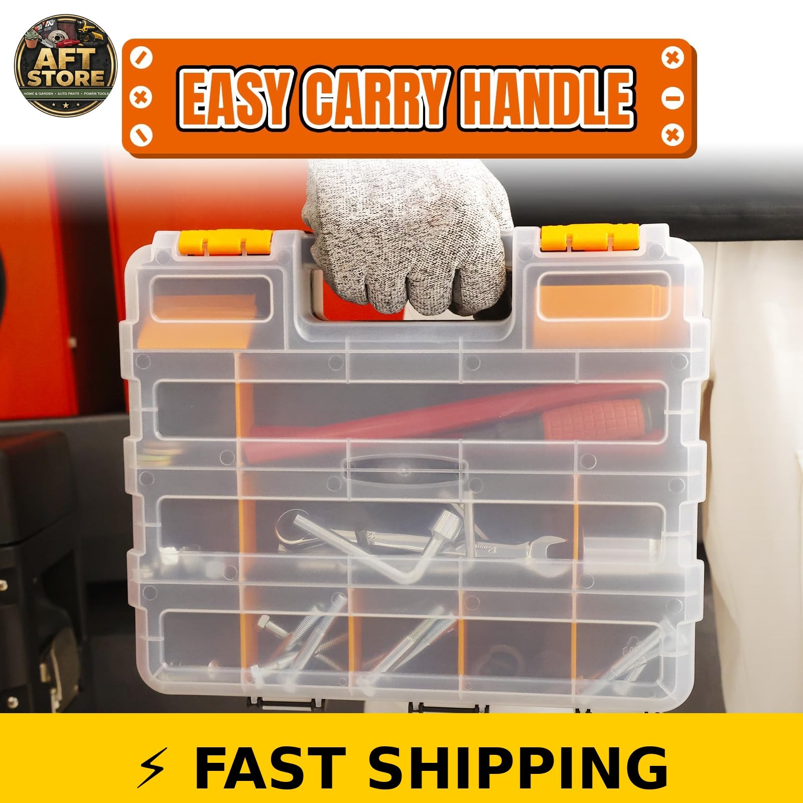 Jack Boss 34-Compartment Tool Box, Double Side Organizer, Orange, 2 Pack