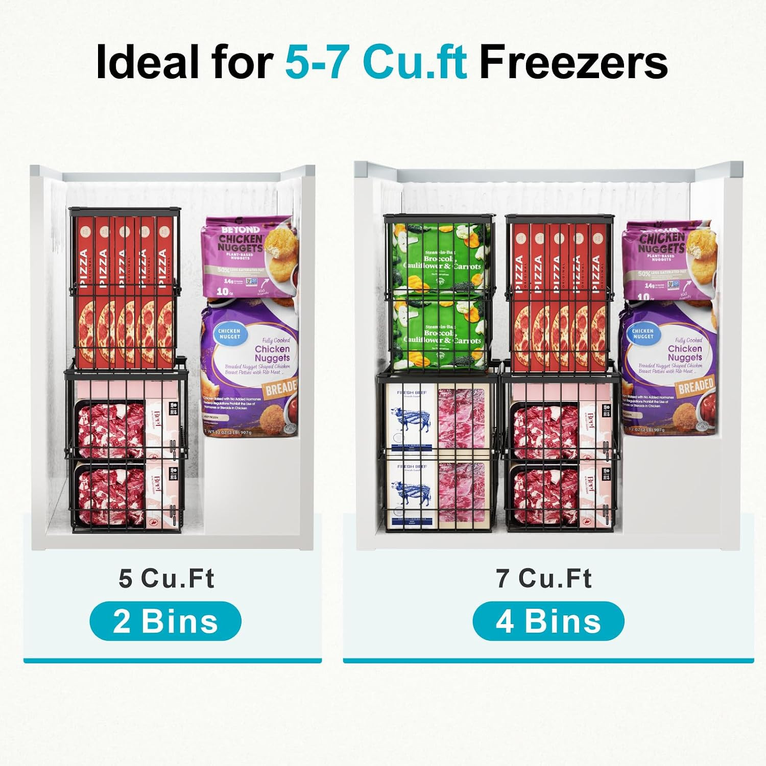 Deep Freezer Organizer Bins - Height-Adjustable Fit 12" Pizza, 2Pcs | Extra Larg