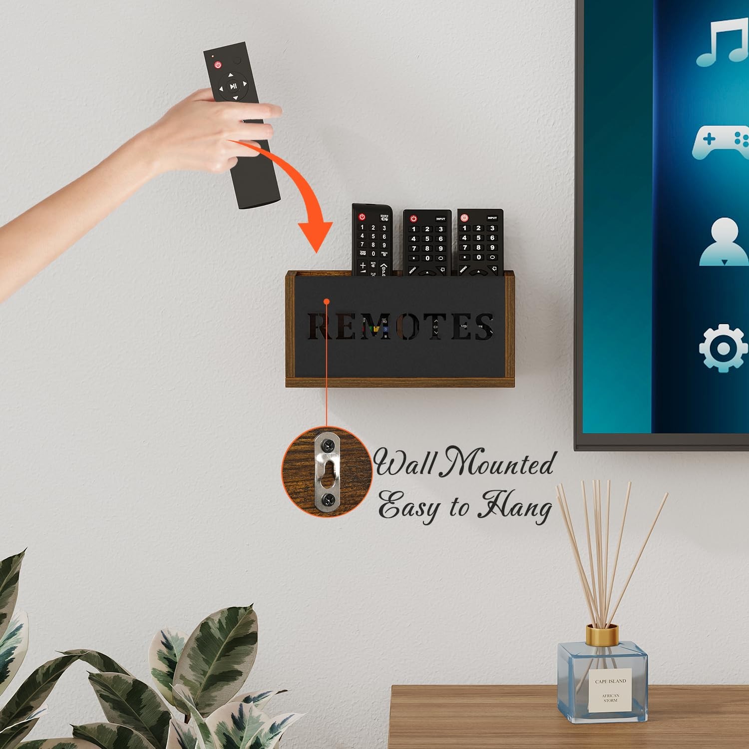 Universal TV Remote Control Holder Wall Mount Organizer Divided Storage Box