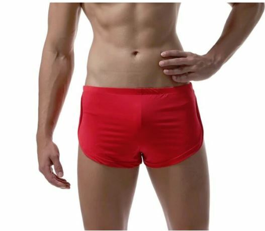 MENS RED running shorts footy sexy jog run skimpy silky Gym med large XL 2XL