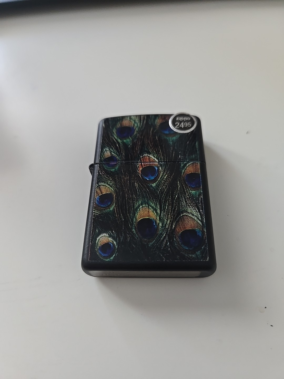 PEACOCK FEATHERS PLUMAGE ZIPPO Black Matte Colorful Rare