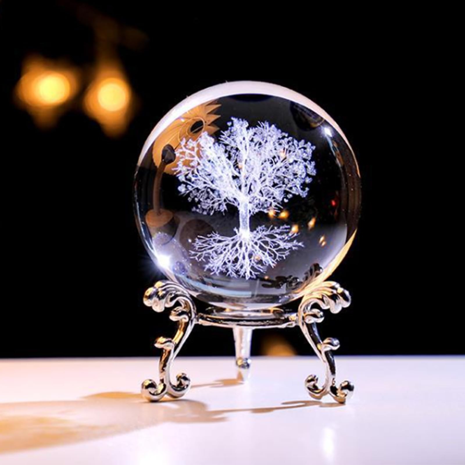 Tree of Life Crystal Ball with Stand, 60mm 3D Laser 60mm, Clear_tree