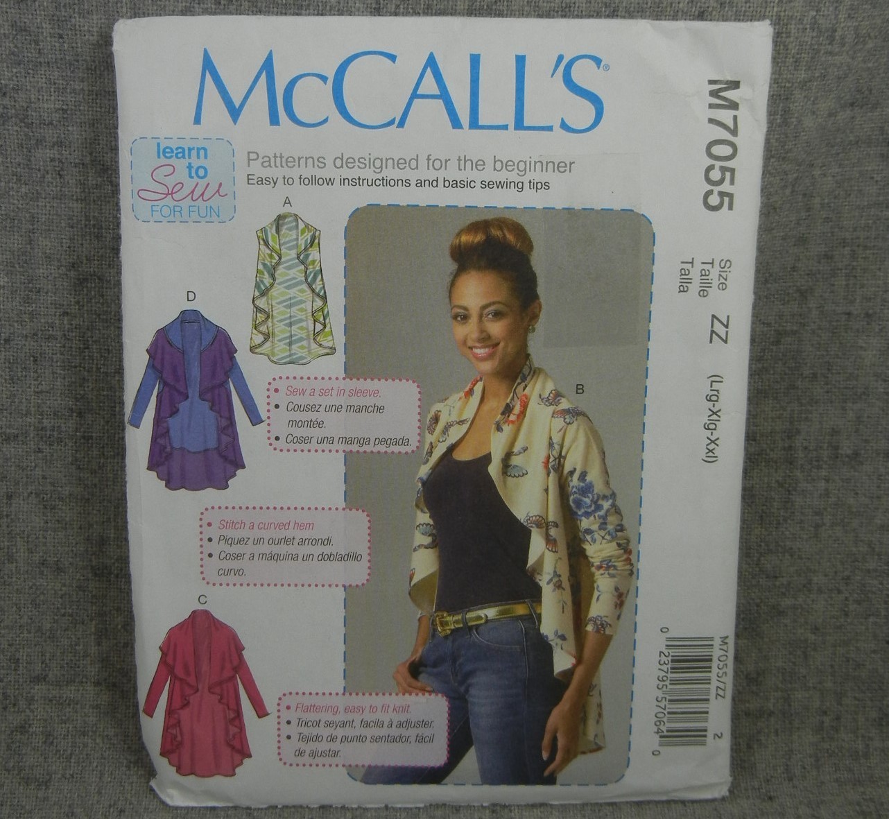 McCalls 7055 Misses Vest Cardigans draped loose fit Lg-2XL size 16-26 Plus Uncut