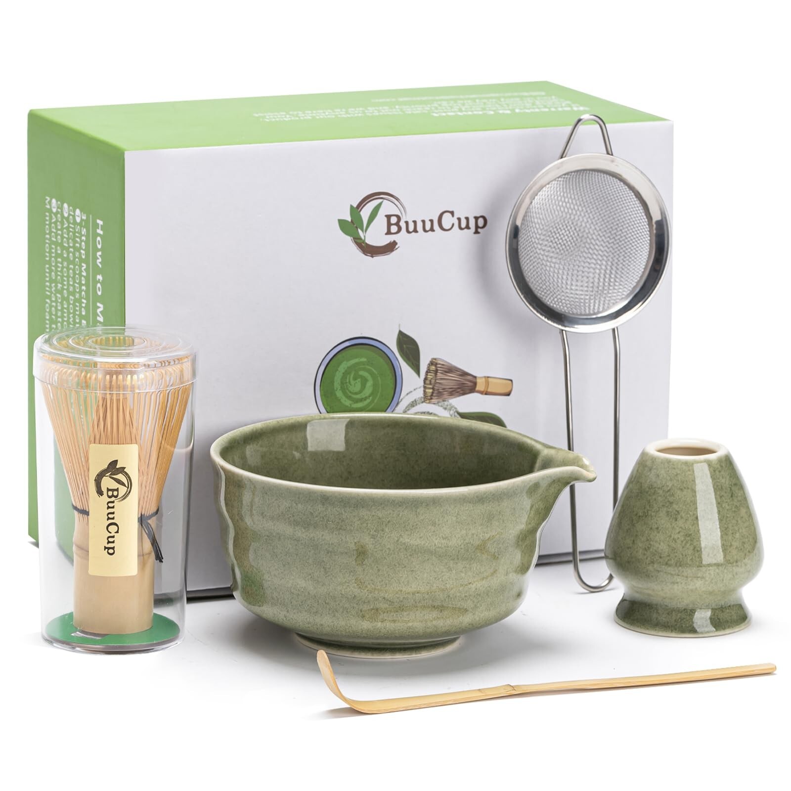 Matcha Whisk Set, Matcha Bowl with Spout, Matcha Whisk and Holder, Bamboo Mat...