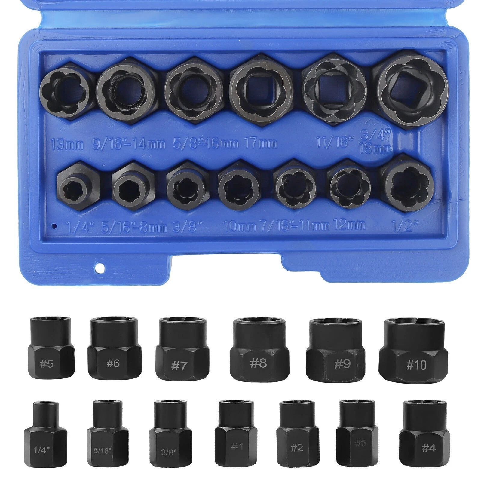 13PC Bolt Extractor Damaged Lug Nut Remover Twist Socket Extractor Tool 8-19MM