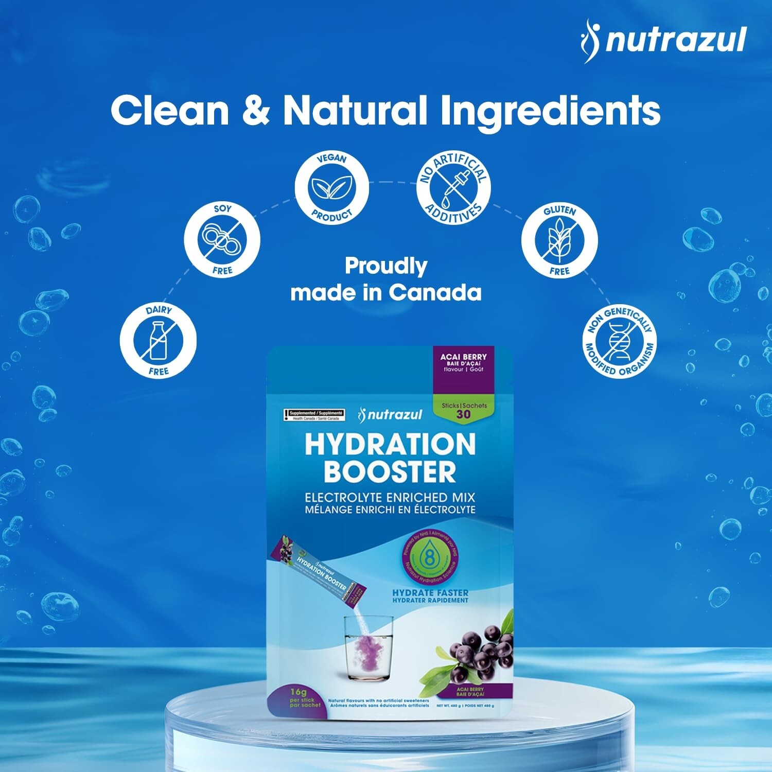 Rapid Hydration Booster Electrolyte Enriched Supplement Powder Acai Flavor