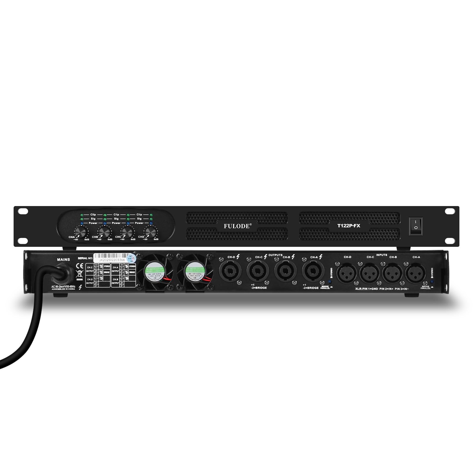 FULODE Professional 4-Channel Power Amplifier, 1U 4 x 1500W at 4-Ohm Audio...