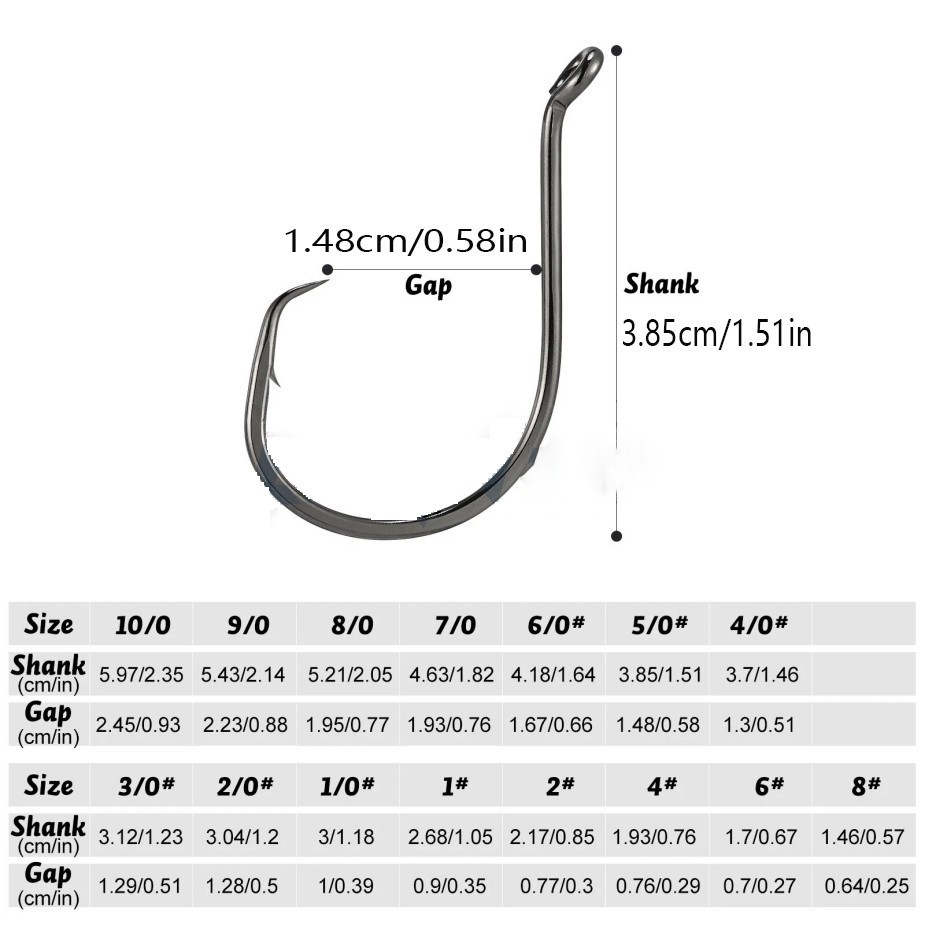100pcs Circle Fishing Hooks 5# 5/0 Ultra Sharp Carbon Steel Octopus Offset*-/